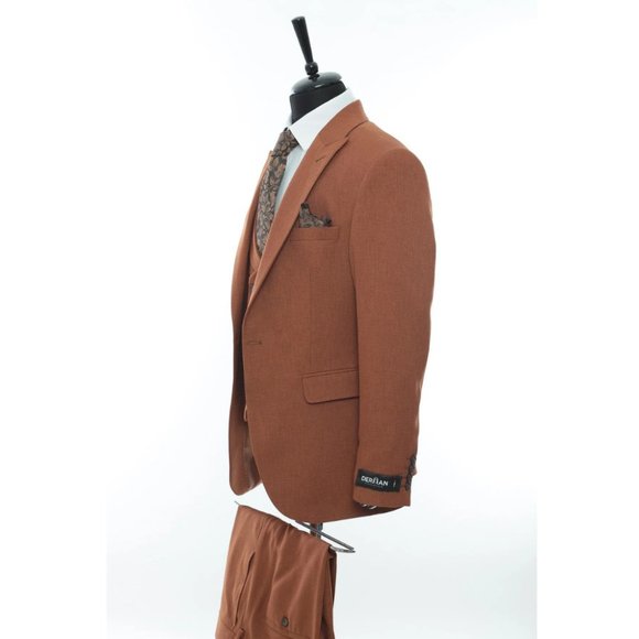 Derman Brown Patterned Fabric Luxury Suit 3 Pieces - Picture 3 of 6